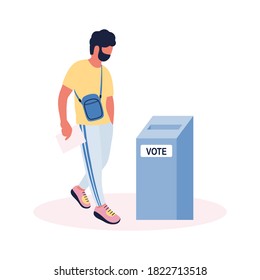 El hombre lleva su cédula de votación a la urna. Ilustración vectorial en un estilo plano