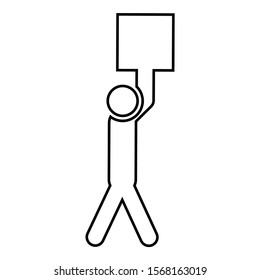 Man carries load in his arms above himself Stick work on delivery parcel icon outline black color vector illustration flat style image
