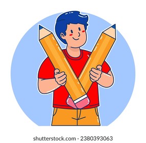 A man carries a pencil