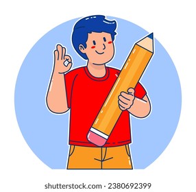 A man carries a pencil