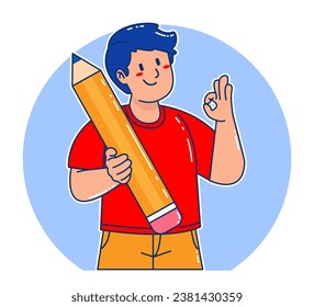 A man carries a pencil