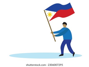 Man carries a Philippine Flag cartoon, Editable Clip Art.