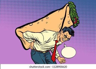 man carries Shawarma Doner kebab. Pop art retro vector illustration vintage kitsch drawing