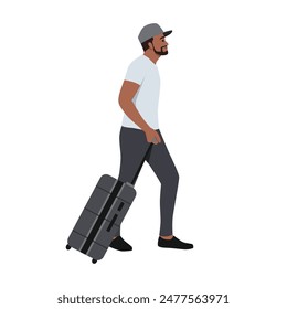 Man carries suitcases, travel, vacation. Flat vector illustration isolated on white background