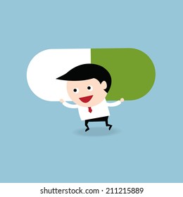 Man carry a big pill, flat design 