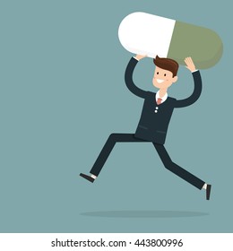 Man carry a big pill, flat design