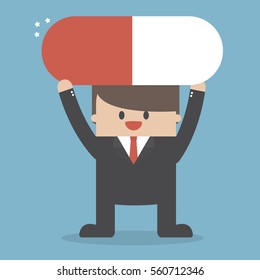 Man carry a big pill, flat design