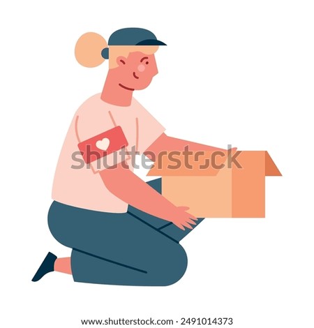 man carry box with donated things isolated