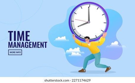 Man carry heavy big clock burden. Overtime, routine. Time management failure. freedom to spend time with family and loved one. overworked or office worker routine work overtime concept. Vector