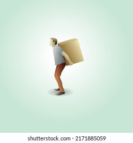 A man carry a heavy load on his back for the concept of pressure from shouldering a heavy burden. Hand drawn vector illustration. 