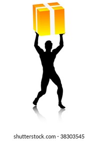 the man carry a orange box