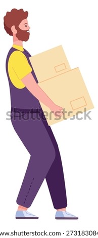 Man carry packaging boxes. Mover color character