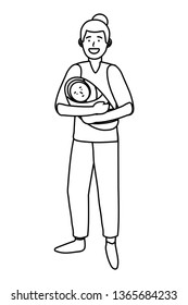 man carrying baby black and white