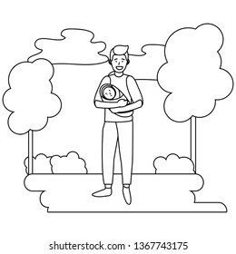 man carrying baby black and white