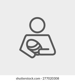 Man carrying a baby icon thin line for web and mobile, modern minimalistic flat design. Vector dark grey icon on light grey background.