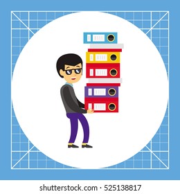 Man carrying Big Pile of Documents Icon