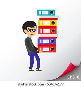 Man carrying Big Pile of Documents Icon