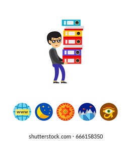 Man carrying Big Pile of Documents Icon