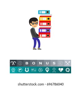 Man carrying Big Pile of Documents Icon