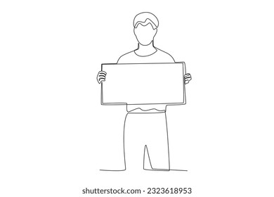 A man carrying a box to help humans. World humanitarian day one-line drawing