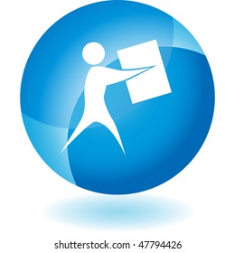 Man carrying box icon isolated on a white background.