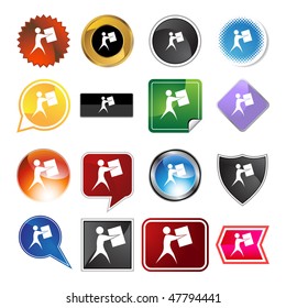 Mann, der eine Kiste trägt Symbol einzeln auf weißem Hintergrund.