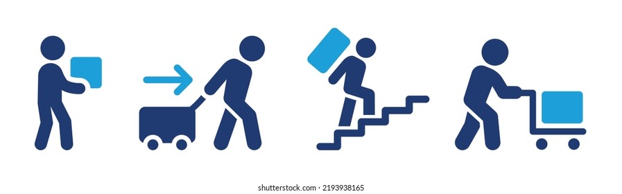 Man carrying box icon set. Courier symbol vector illustration.