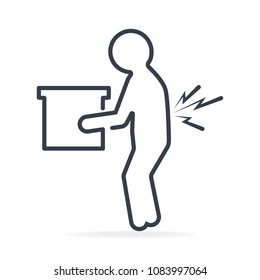 Man Carrying Box And Injured Of The Back Pain Icon. Medical Concept Simple Line Style Vector Illustration