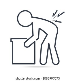 Man Carrying Box And Injured Of The Back Pain Icon. Medical Concept Simple Line Style Vector Illustration