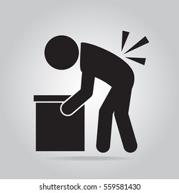 Man Carrying Box And Injured Of The Back Pain . Person Injury Symbol