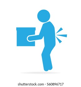 Man Carrying Box And Injured Of The Back Pain . Person Injury Symbol Medical Icon