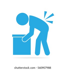 Man carrying box and injured of the back pain. person injury symbol