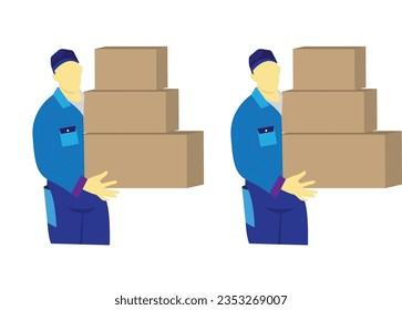 man carrying boxes in his hands, an isolated illustration featuring a flat cartoon. The scenario captures the concept of a person engaged in activities such as moving to a new office space,