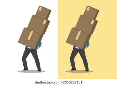 man carrying boxes in his hands, an isolated illustration featuring a flat cartoon. The scenario captures the concept of a person engaged in activities such as moving to a new office space,