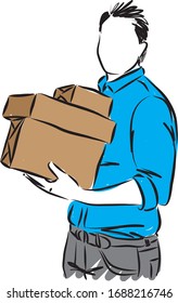 man carrying boxes moving concept vector illustration