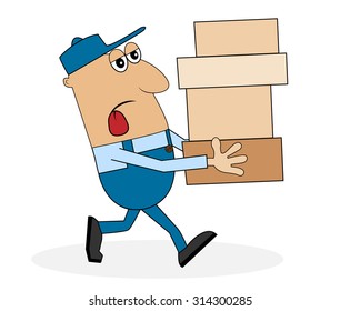 a man carrying a lot of boxes, vector illustration