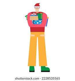 Man carrying a bunch of Christmas presents