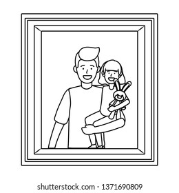 man carrying a child photo frame black and white