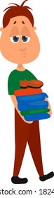 Man carrying clothes, illustration, vector on white background