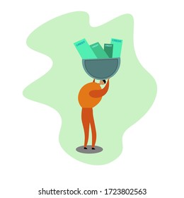 a man is carrying a credit card. illustration of the economic crisis