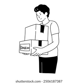 Mann mit Spendenboxen handgezeichnete Illustration