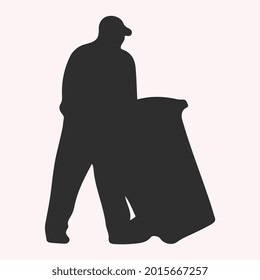 man carrying garbage container silhouette vector