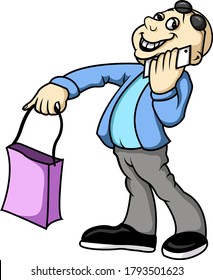 a man is carrying a grocery bag
