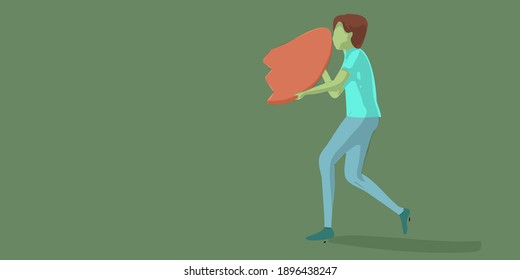 man carrying half heart, scene maker, flat cartoon, easy to edit and customize. Vector illustration.
