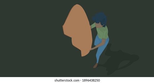 man carrying half heart, scene maker, flat cartoon, easy to edit and customize. Vector illustration.