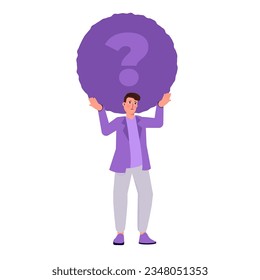 Man carrying heavy stone. Concept of difficult task, overburdened person, adverse conditions. Vector illustration.