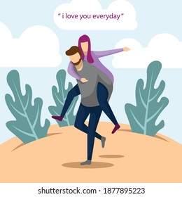a man carrying his girlfriend. happy valentine flat design illustration