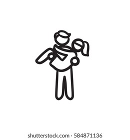 Man carrying his girlfriend vector sketch icon isolated on background. Hand drawn Man carrying his girlfriend icon. Man carrying his girlfriend sketch icon for infographic, website or app.