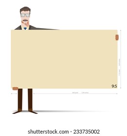 Man Carrying Holding Empty Blank Signboard Banner Placard Business Marketing  Sign Symbol Pictogram