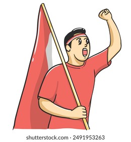 Man carrying Indonesia's Flag. Element suitable for banner or flyer 